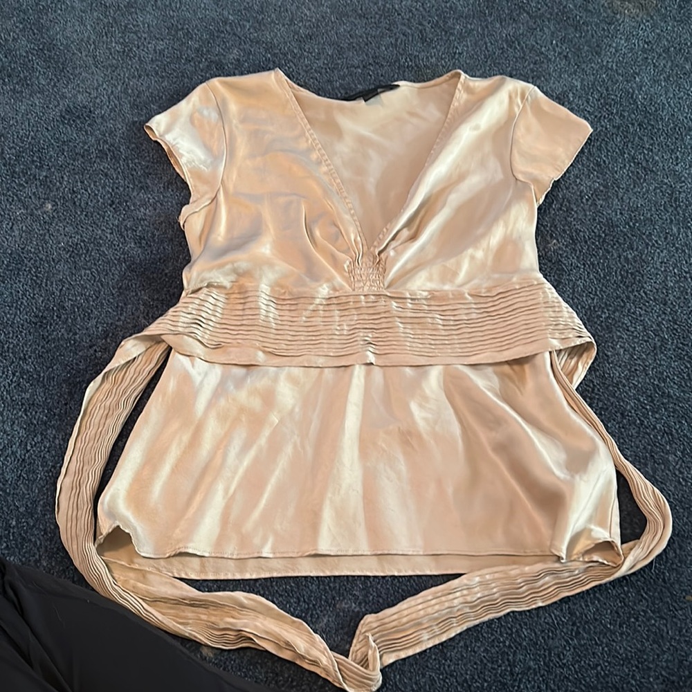 Express Design Studio SILK Champagne Blouse size M
